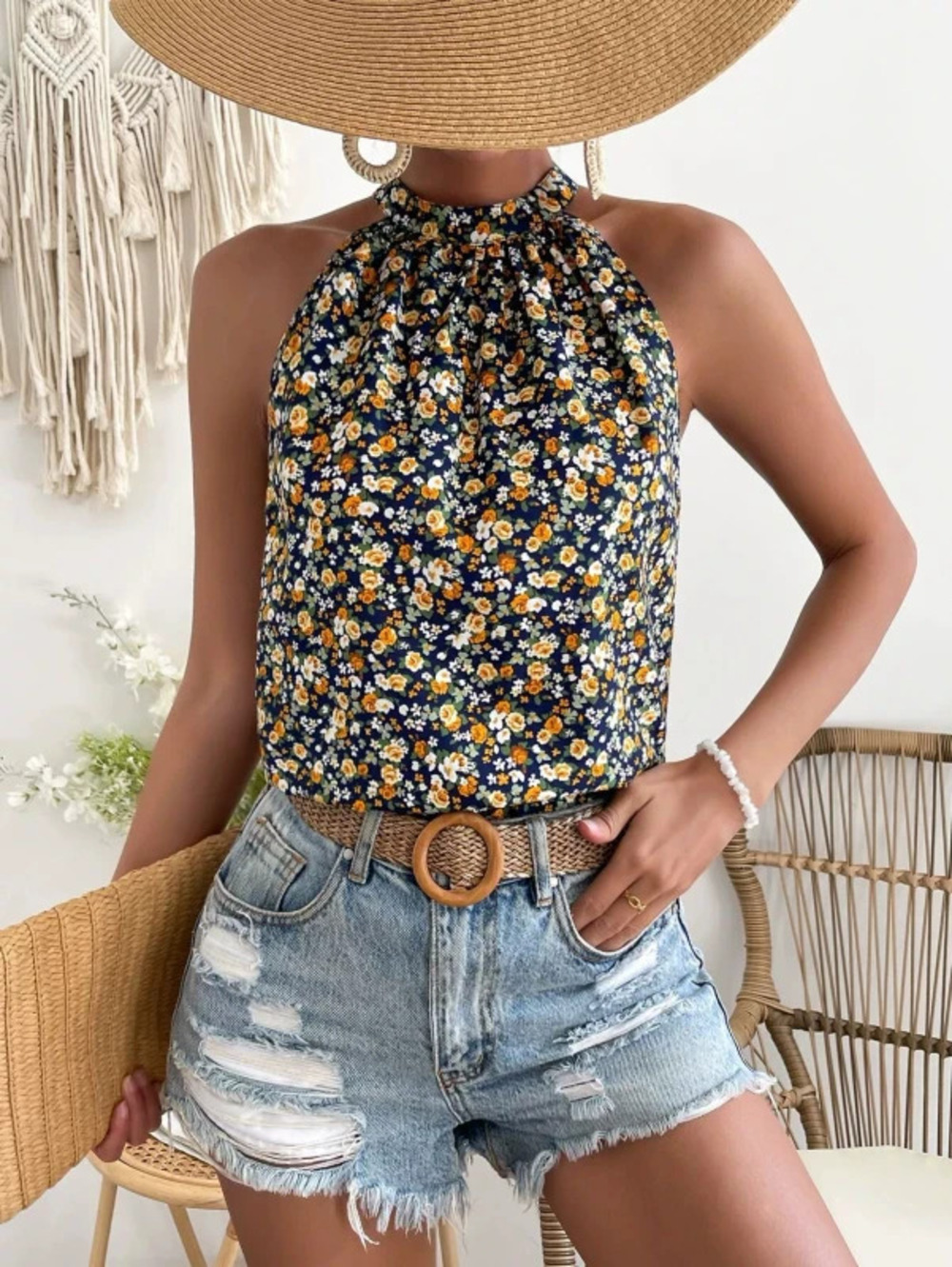ZARA Printed Round Neck Button Vest